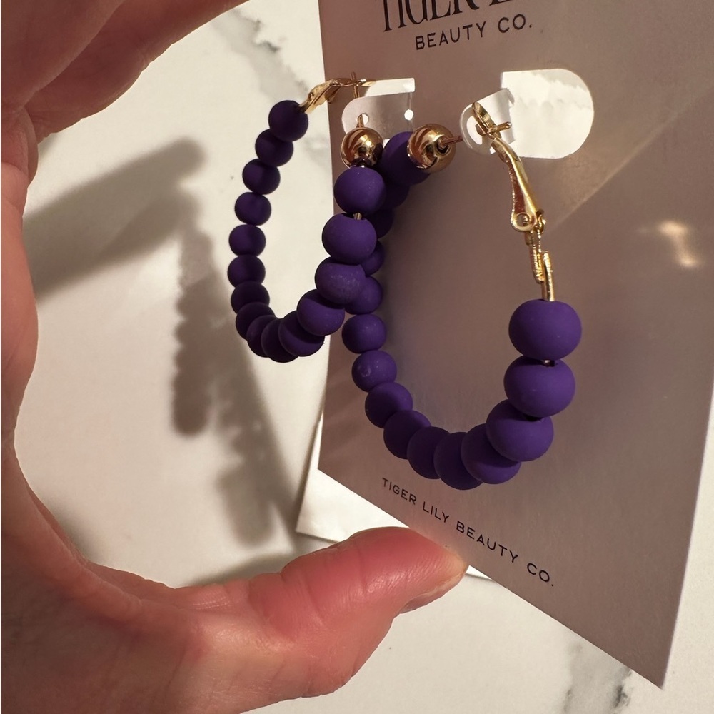 Purple Beaded Hoop Earrings